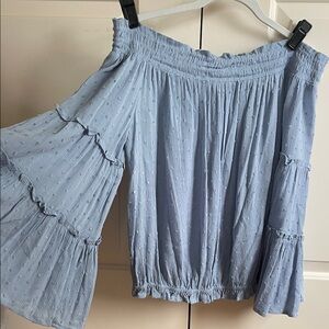 Joy Joy Light Blue Off-Shoulder Top